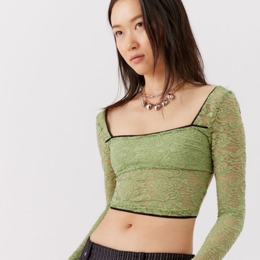 Urban Outfitters Green Long Sleeve Crop Blouse